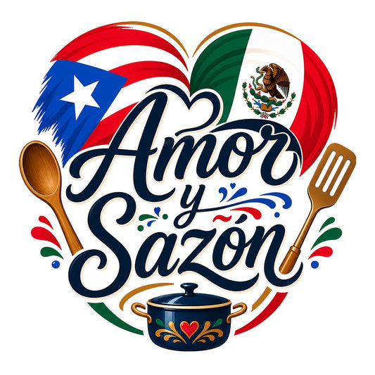 DTF Transfer Amor y Sazón Puerto Rican Mexican Flag Heart Cooking Graphic for T Shirts Aprons and Gifts - 1