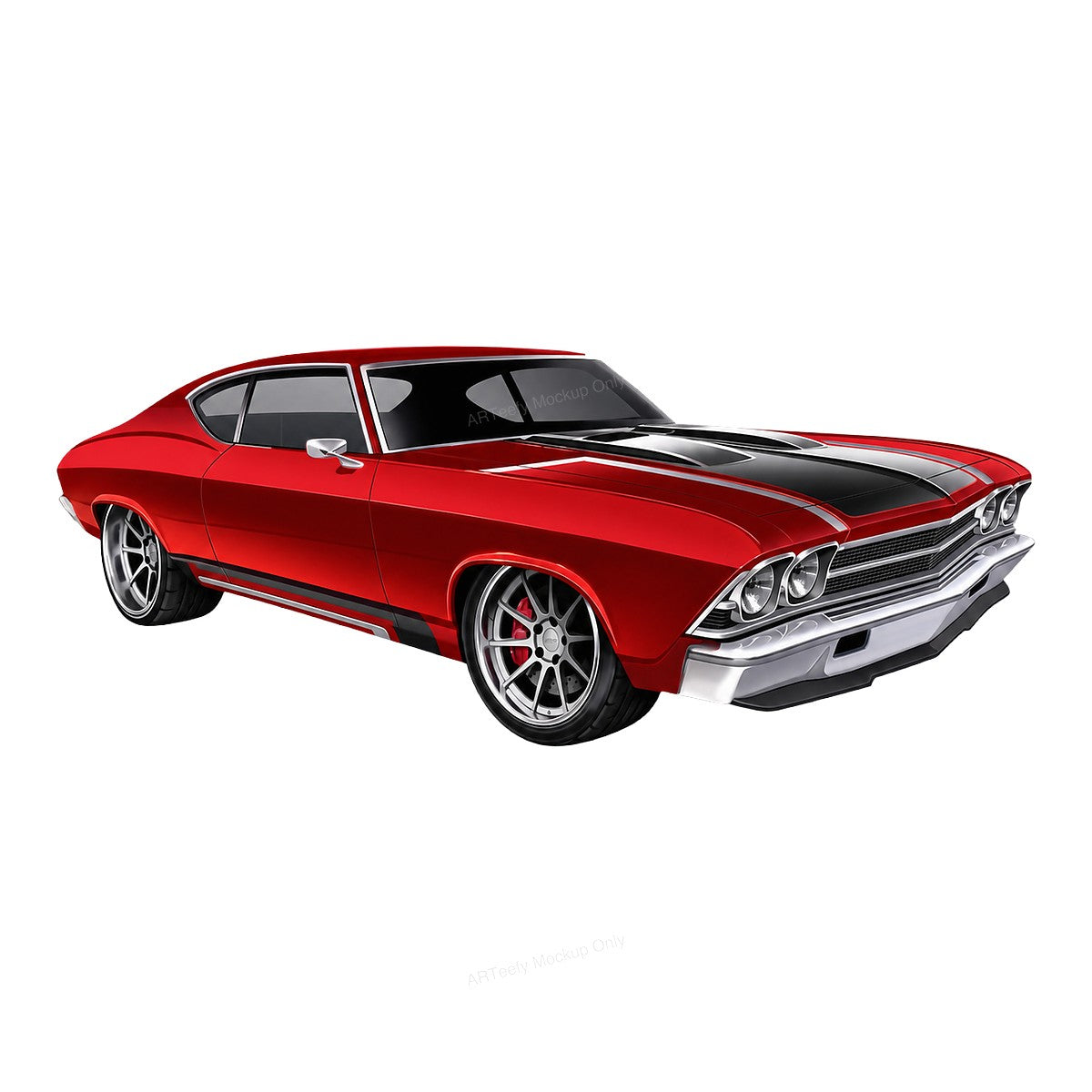 DTF Transfer Red Classic Muscle Car with Racing Stripes Graphic for T Shirts Hoodies and Car Enthusiast Gifts - 1