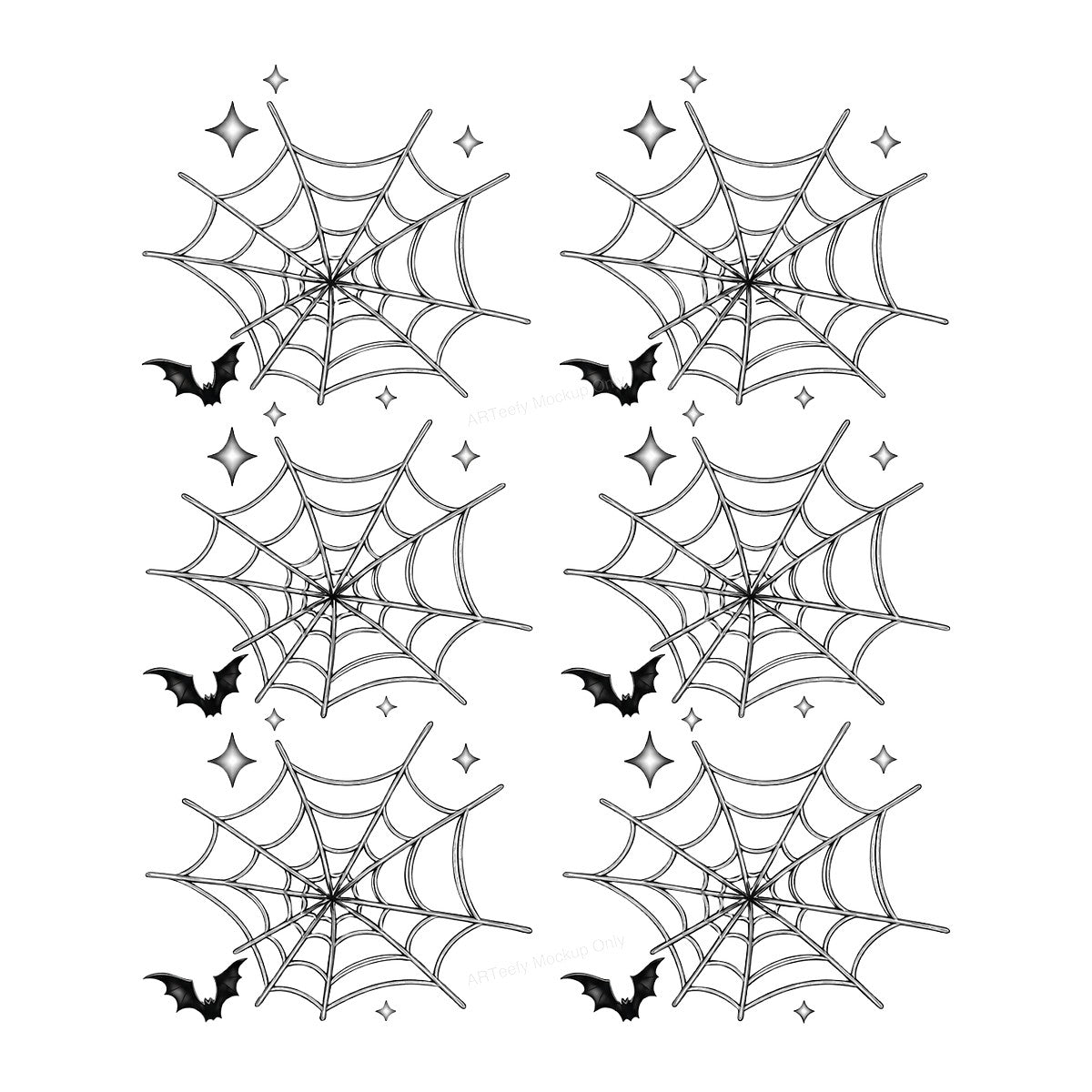 DTF Heat Transfer Halloween Spider Web with Bat and Star Graphic for T Shirts Hoodies and Tote Bags - 1