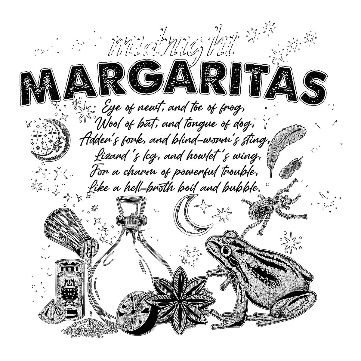 DTF Transfer Midnight Margaritas Witchy Cocktail Spell Graphic for T Shirts Hoodies and Party Apparel - 1