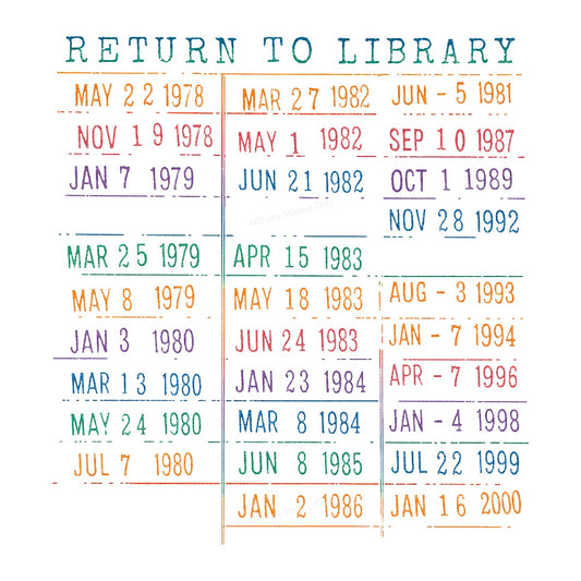 DTF Transfer Return To Library Vintage Date Stamp Rainbow Graphic for T Shirts Hoodies and Tote Bags - 1