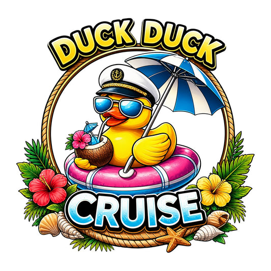 DTF Transfer Duck Duck Cruise Captain Duck Tropical Graphic for Cruise Shirts and Vacation Apparel - 1