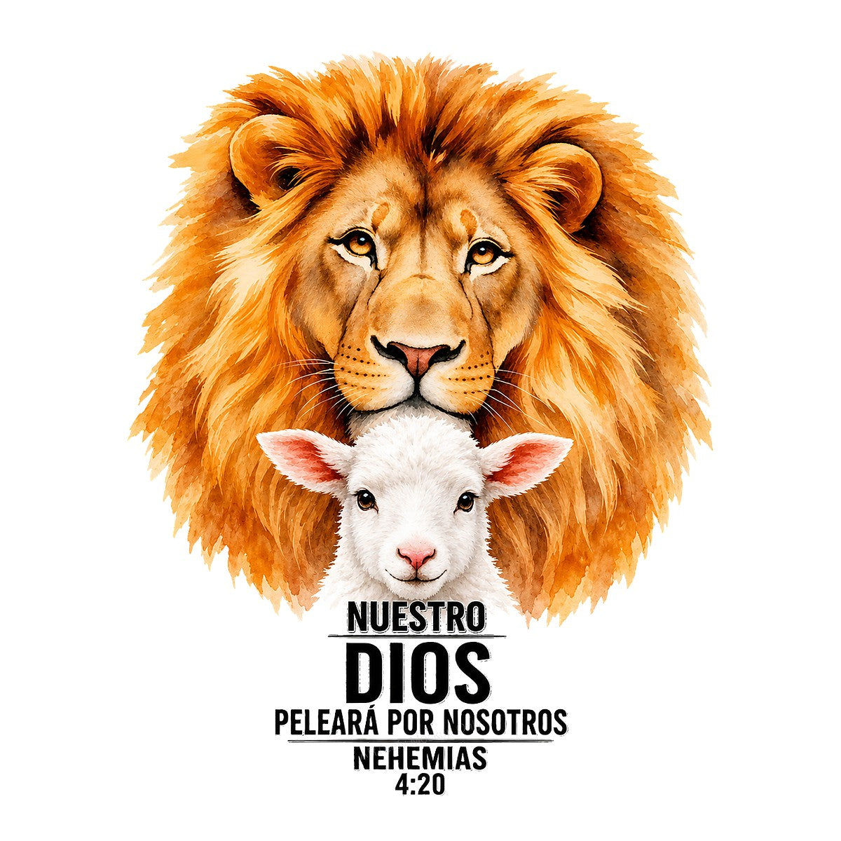 Christian Heat Transfer Lion and Lamb Nuestro Dios Peleara Por Nosotros Scripture Graphic for Christian Apparel and Gifts - 1