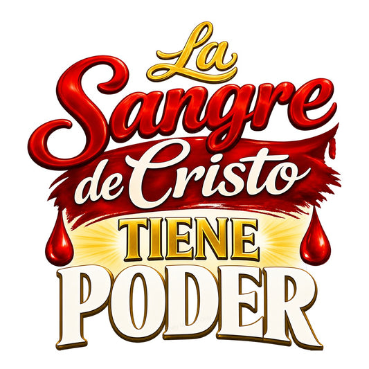 Christian Heat Transfer “La Sangre de Cristo Tiene Poder” Spanish Quote Graphic for T Shirts Hoodies and Christian Apparel - 1