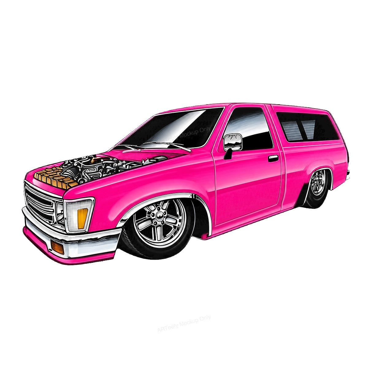 DTF Transfer Hot Pink Lowrider Truck Engine Graphic for T Shirts Hoodies and Car Enthusiast Gifts - 1