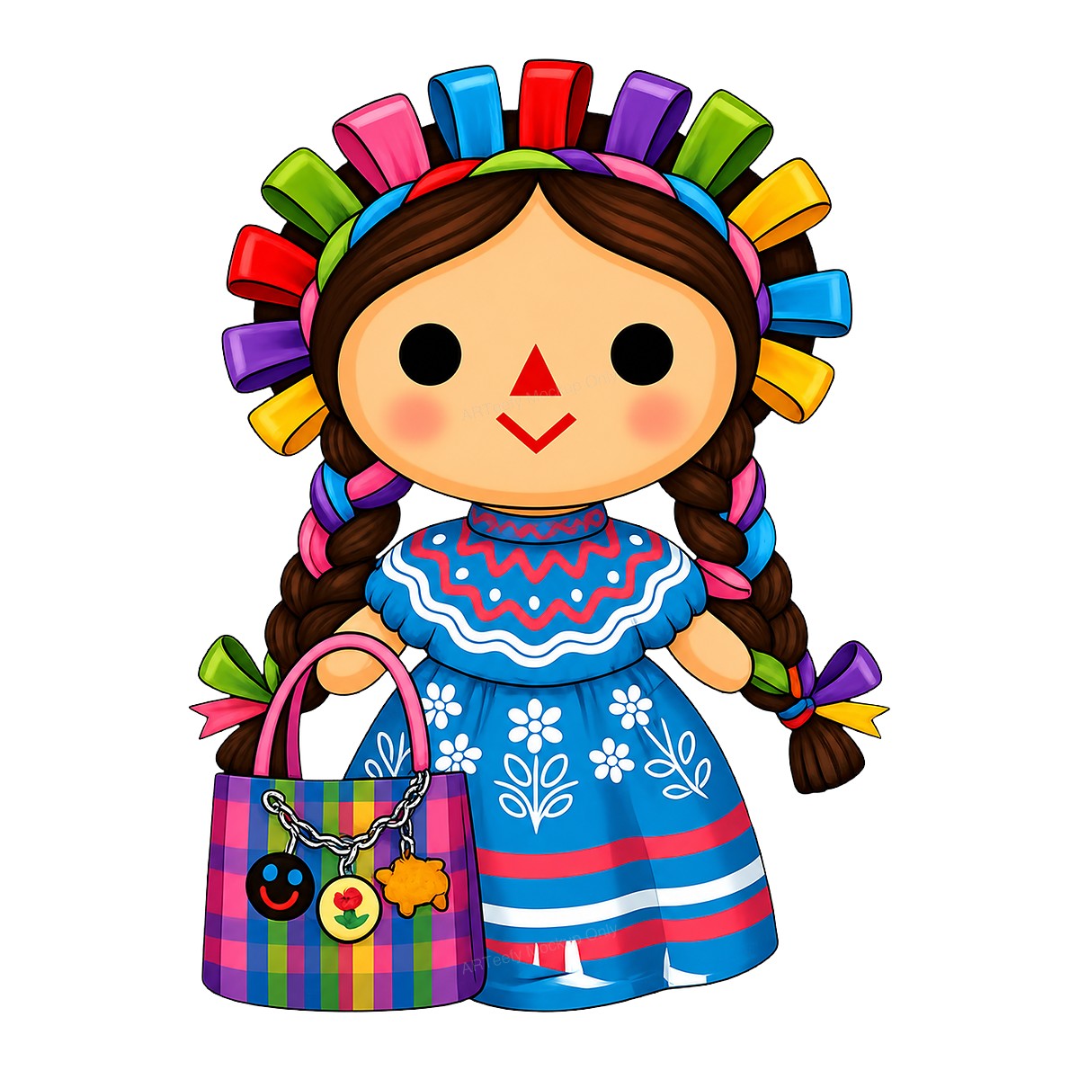 DTF Transfer Cute Mexican Doll in Traditional Dress Colorful Graphic for T Shirts Hoodies and Tote Bags - 1
