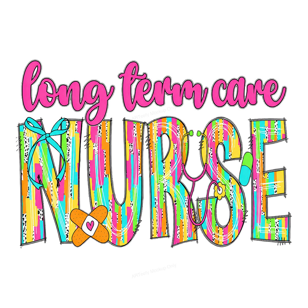 DTF Transfer Long Term Care Nurse Colorful Medical Graphic for T Shirts Hoodies and Work Apparel - 1