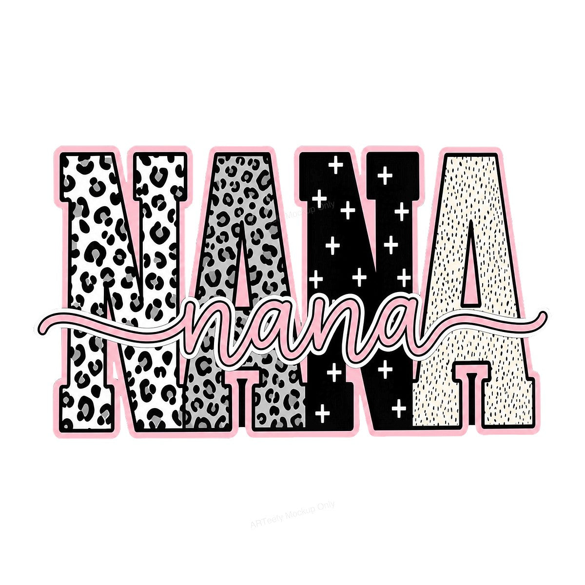 DTF Transfer Nana Leopard and Pattern Letter Graphic for T Shirts Hoodies and Gifts - 1