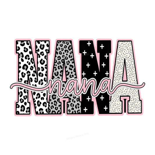 DTF Transfer Nana Leopard and Pattern Letter Graphic for T Shirts Hoodies and Gifts - 1