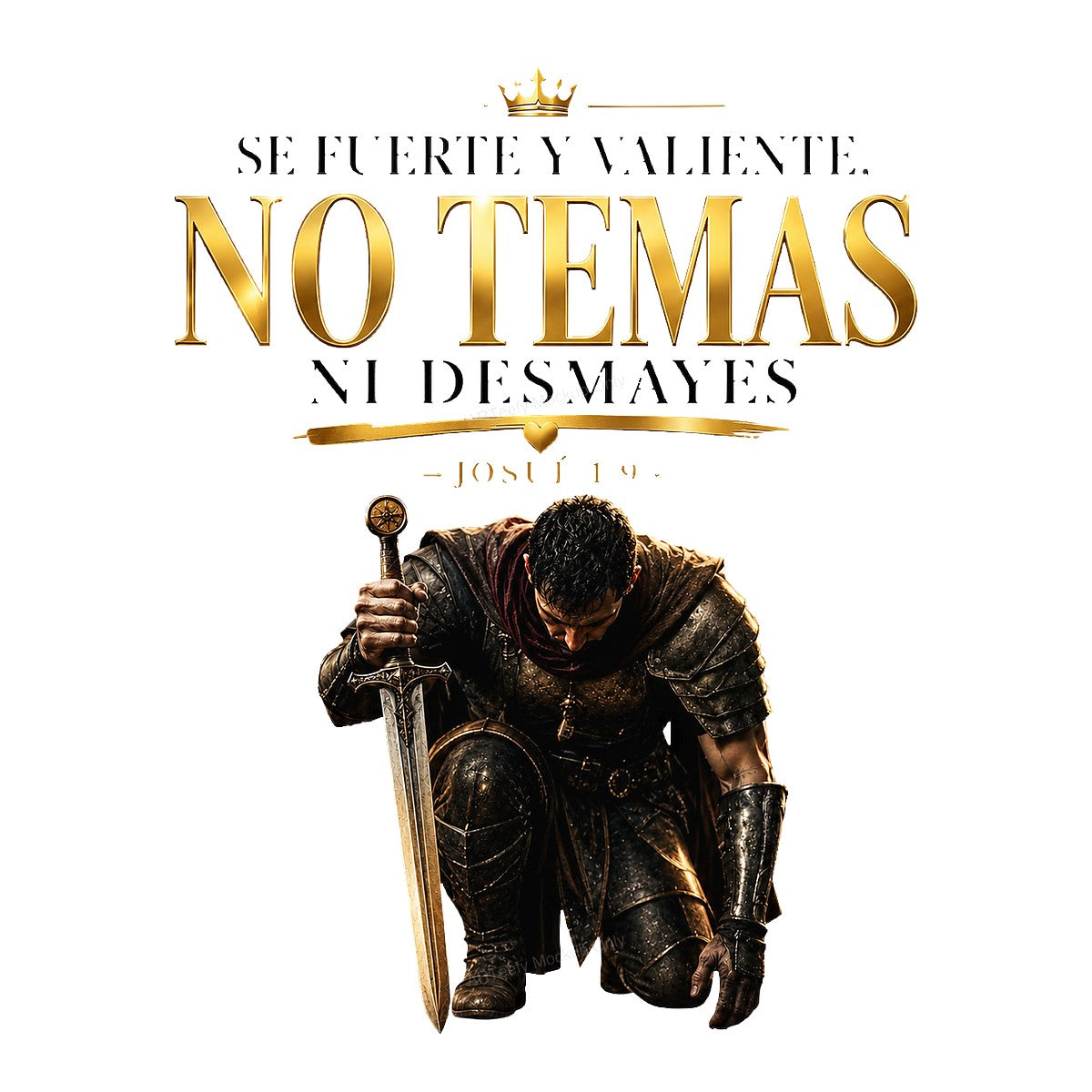 Christian Heat Transfer No Temas Josue 1:9 Warrior With Sword Gold Lettering Graphic for T Shirts Hoodies and Christian Apparel - 1