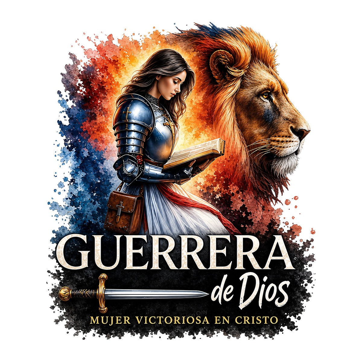 Christian Heat Transfer Guerrera de Dios Mujer Victoriosa en Cristo Warrior and Lion Art for T Shirts Hoodies and Christian Apparel - 1
