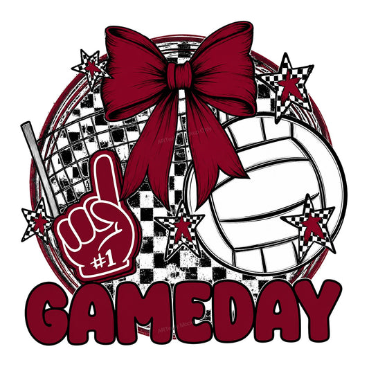 DTF Transfer Volleyball Gameday #1 Foam Finger and Bow Checkered Graphic for T Shirts Hoodies and Tote Bags - 1