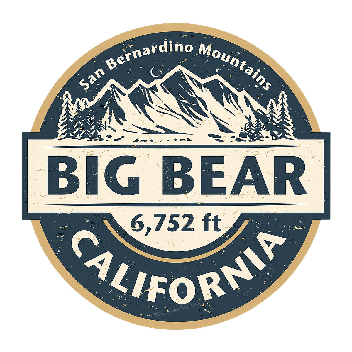 DTF Transfer Big Bear California Mountain Badge Vintage Outdoor Graphic for T Shirts Hoodies and Camping Apparel - 1