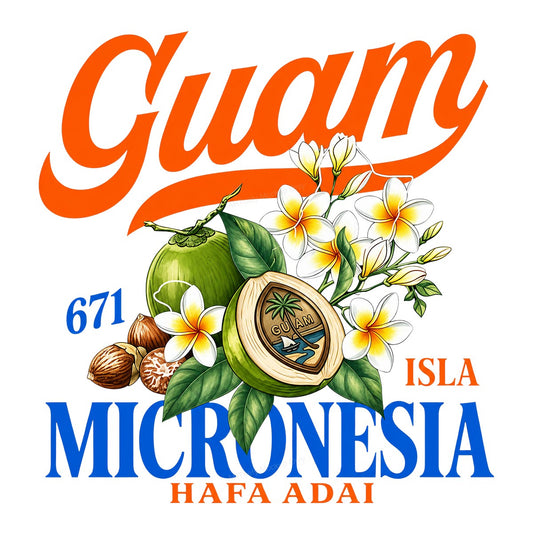 DTF Heat Transfer Guam Micronesia 671 Hafa Adai Tropical Coconut and Plumeria Graphic for T Shirts Hoodies and Travel Apparel - 1