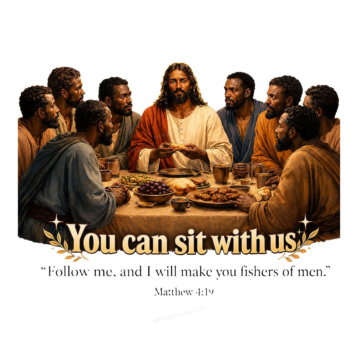Christian Heat Transfer You Can Sit With Us Last Supper Bible Verse Graphic for T Shirts Hoodies and Christian Apparel - 1