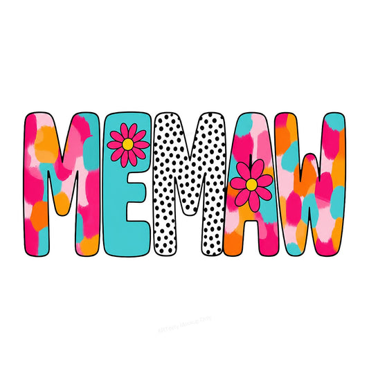 DTF Transfer MEMAW Grandma Colorful Leopard and Polka Dot Floral Graphic for T Shirts Hoodies and Gifts - 1