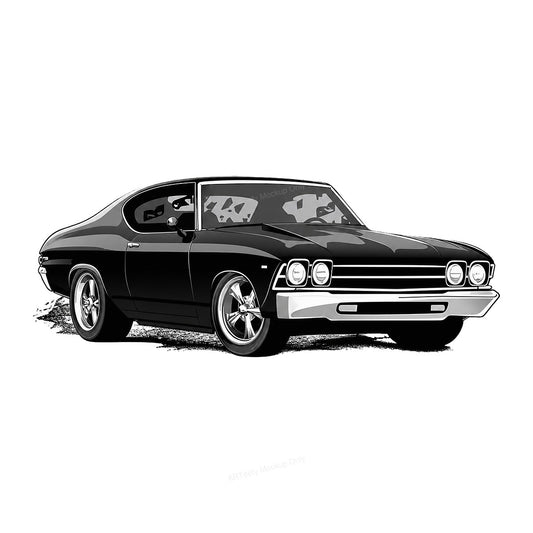 DTF Transfer Classic Black Muscle Car Illustration Graphic for T Shirts Hoodies and Garage Apparel - 1