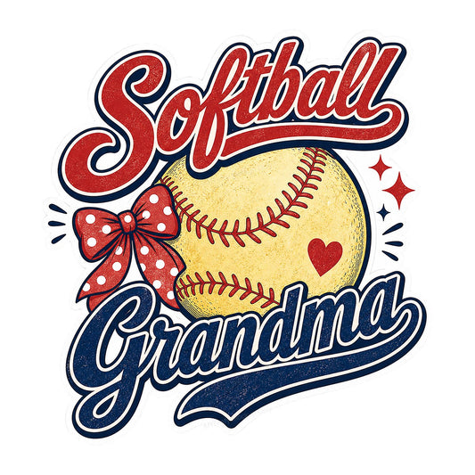 DTF Transfer Softball Grandma Heart Ball and Bow Graphic for T Shirts Hoodies and Game Day Apparel - 1