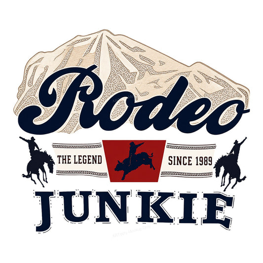 Western Heat Transfer Rodeo Junkie The Legend Since 1989 Cowboy Graphic for T Shirts Hoodies and Rodeo Apparel - 1