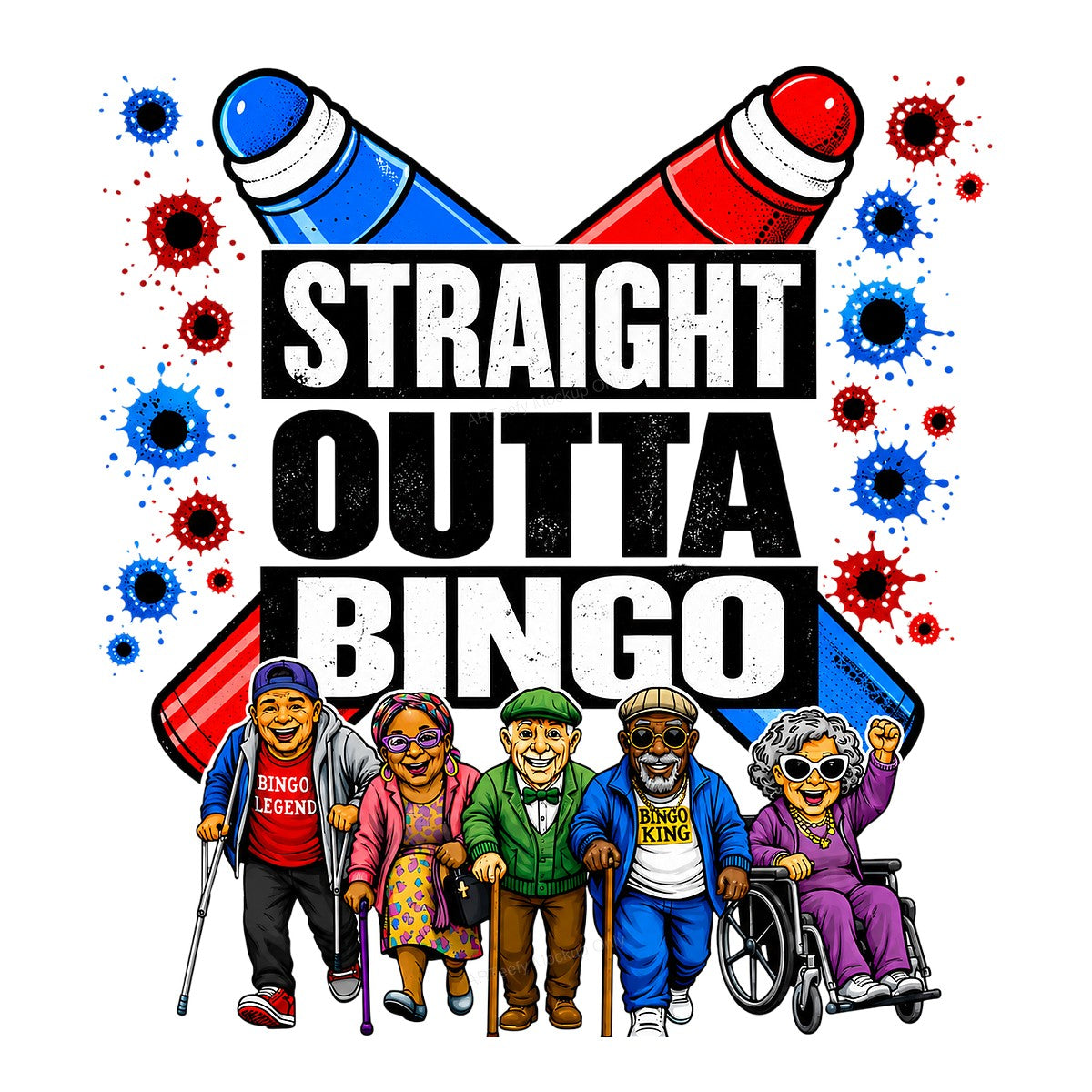 Funny Graphic Transfer Straight Outta Bingo Senior Cartoon Design for T Shirts Hoodies and Gifts - 1