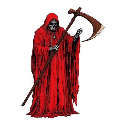 DTF Heat Transfer Grim Reaper in Red Cloak Scythe Graphic for T Shirts Hoodies and Halloween Shirts - 1