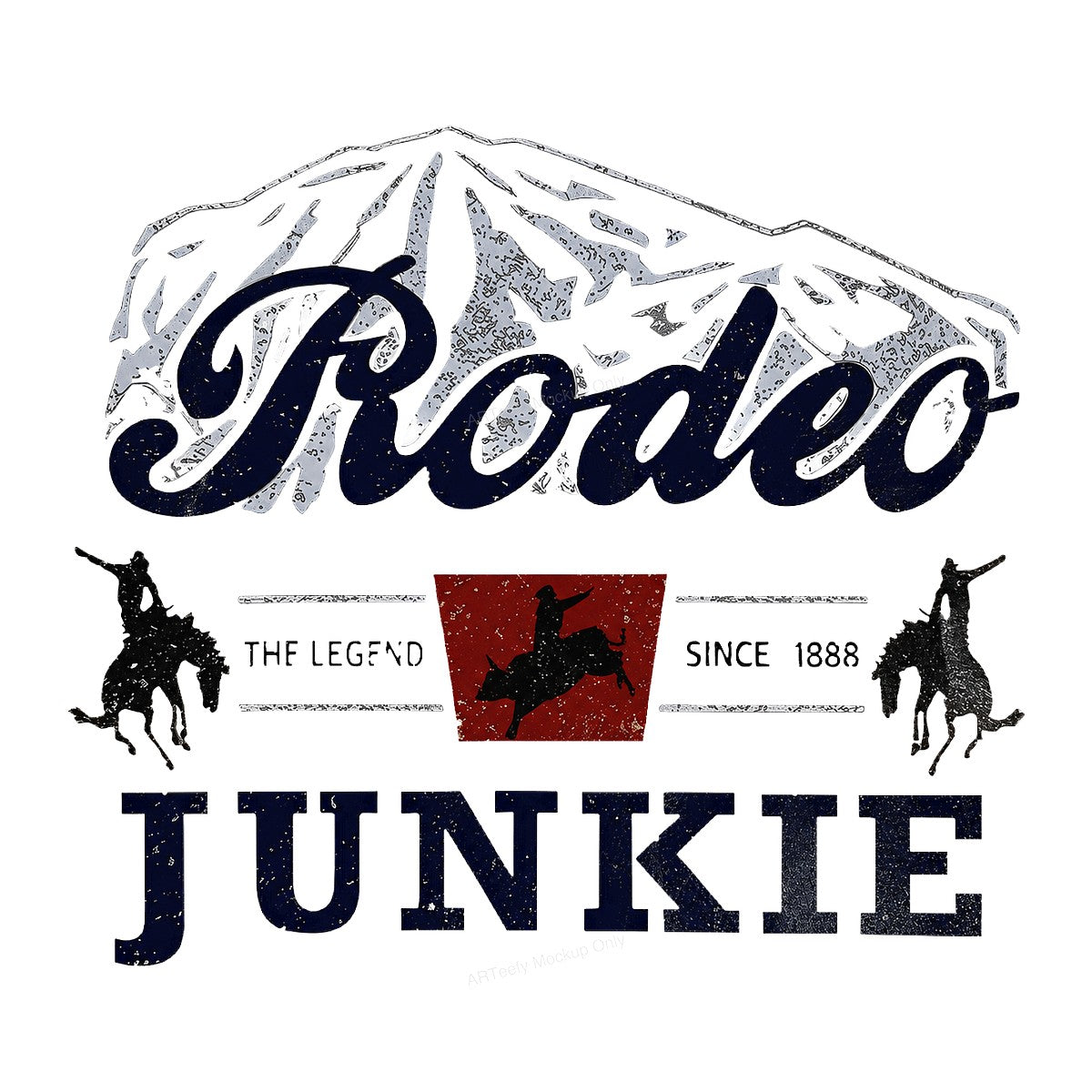 Western Heat Transfer Rodeo Junkie The Legend Since 1888 Vintage Cowboy Graphic for T Shirts Hoodies and Tote Bags - 1