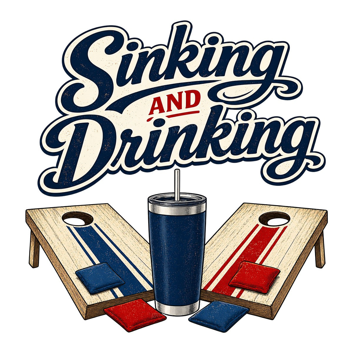 Funny Graphic Transfer Sinking and Drinking Cornhole and Tumbler Retro Style for T Shirts Hoodies and Party Apparel - 1