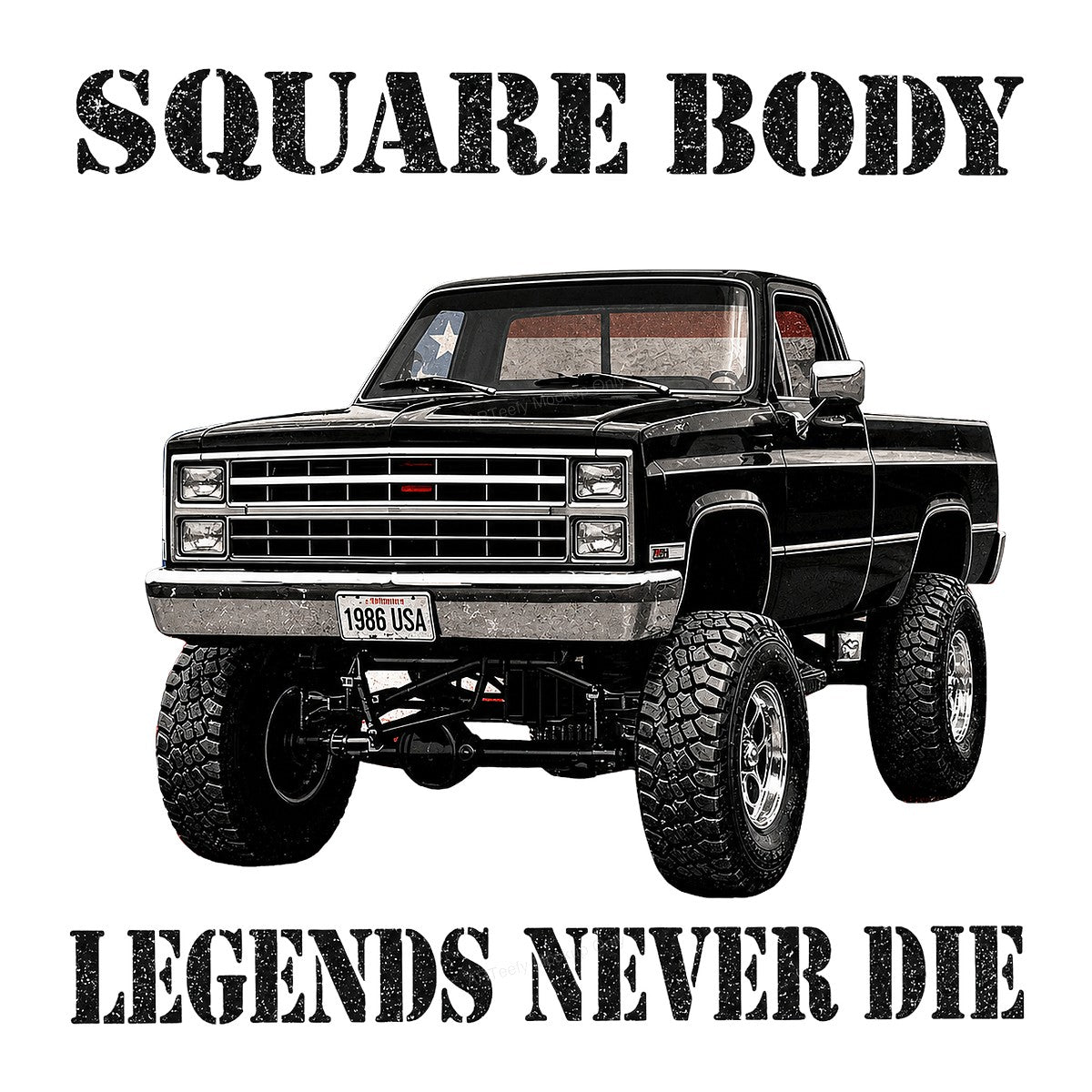 DTF Transfer Square Body Legends Never Die Lifted Truck Graphic for T Shirts Hoodies and Gifts - 1