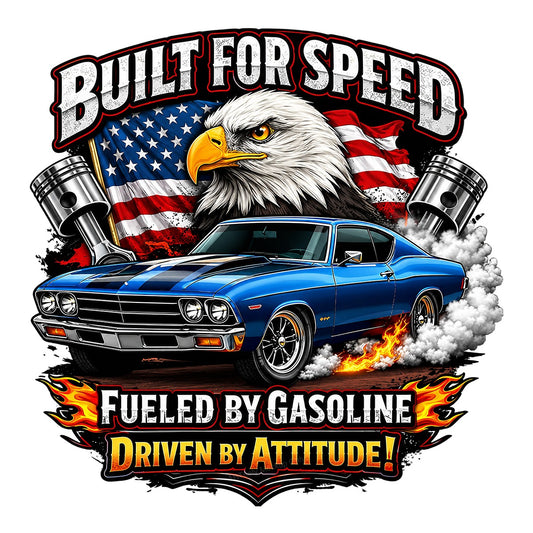 DTF Transfer Built For Speed Muscle Car Eagle American Flag Graphic for T Shirts Hoodies and Garage Wear - 1