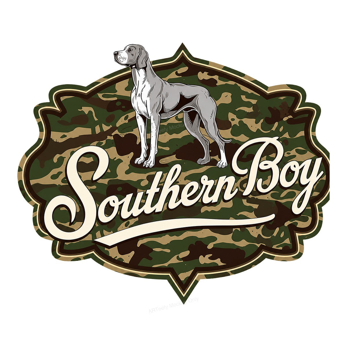 DTF Heat Transfer Southern Boy Hunting Dog Camo Badge Graphic for T Shirts Hoodies and Tote Bags - 1