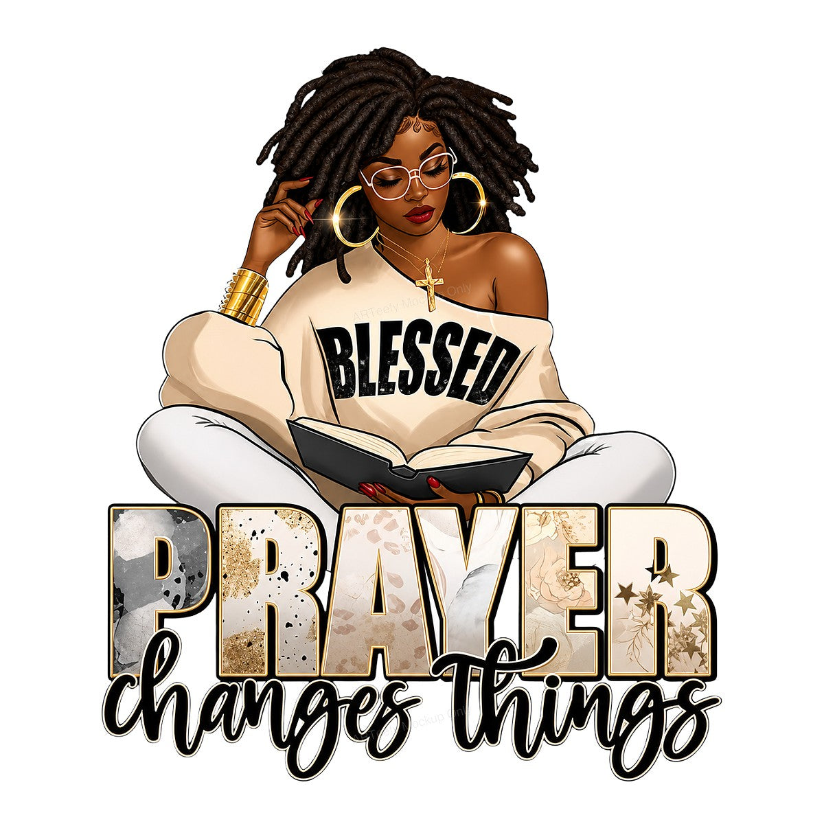 Christian Heat Transfer Prayer Changes Things Blessed Woman Graphic for T Shirts Hoodies and Tote Bags - 1