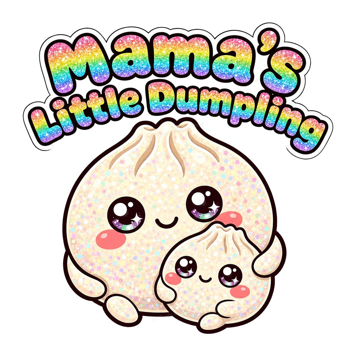 DTF Transfer Mama’s Little Dumpling Rainbow Glitter Kawaii Dumpling Graphic for T Shirts Hoodies and Gifts - 1