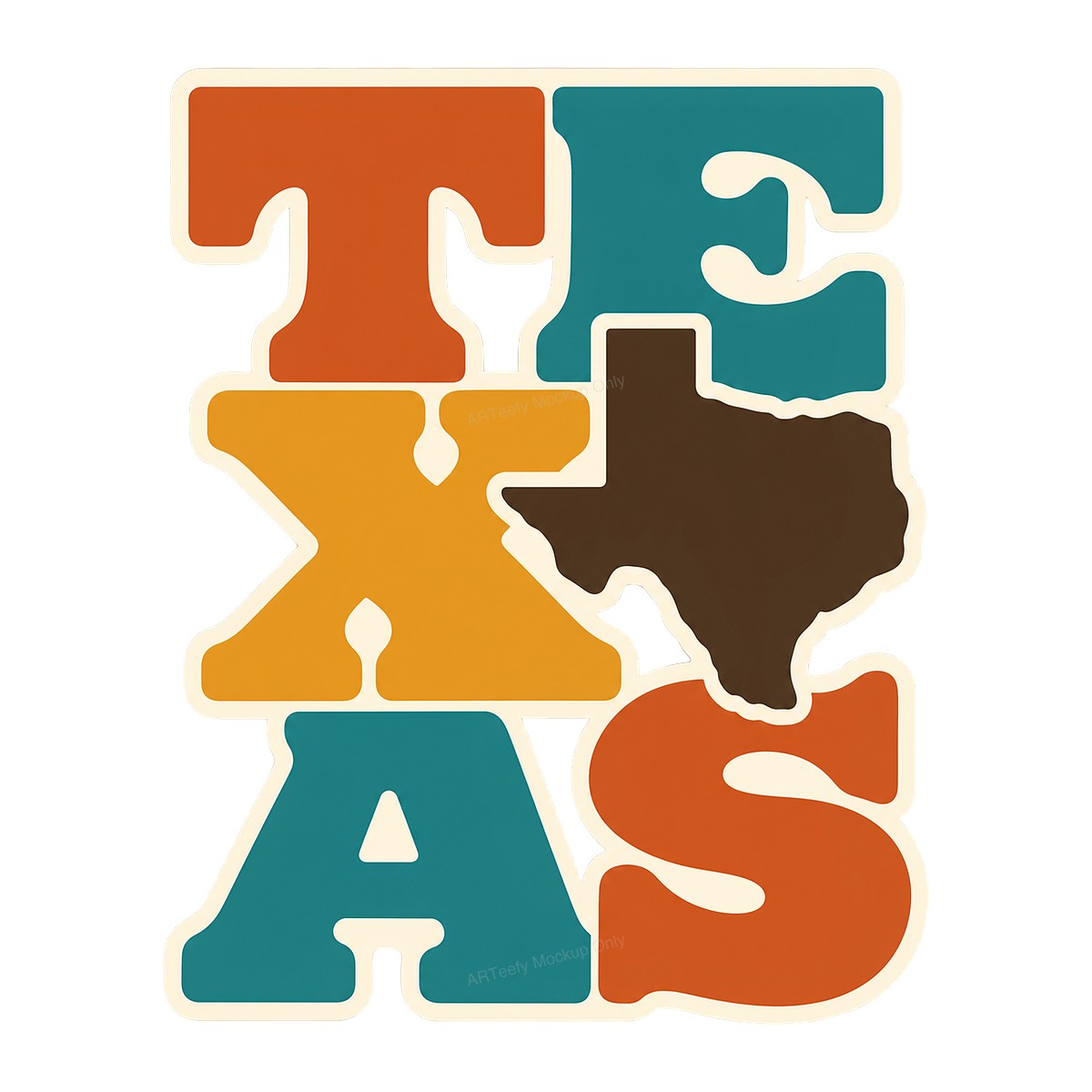 DTF Heat Transfer Texas State Shape Retro Block Letter Graphic for T Shirts Hoodies and Tote Bags - 1