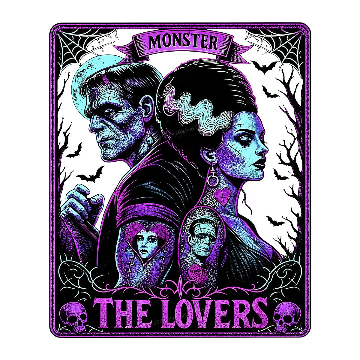 DTF Heat Transfer Monster The Lovers Gothic Horror Couple Graphic for T Shirts Hoodies and Halloween Apparel - 1