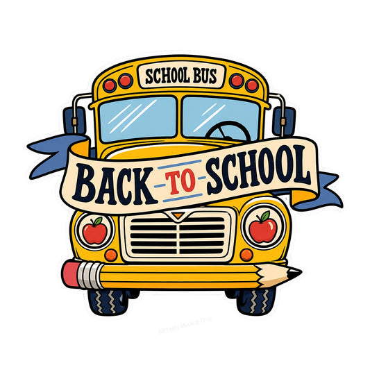 DTF Transfer Back To School Yellow School Bus with Pencil and Apples Graphic for T Shirts Hoodies and Tote Bags - 1