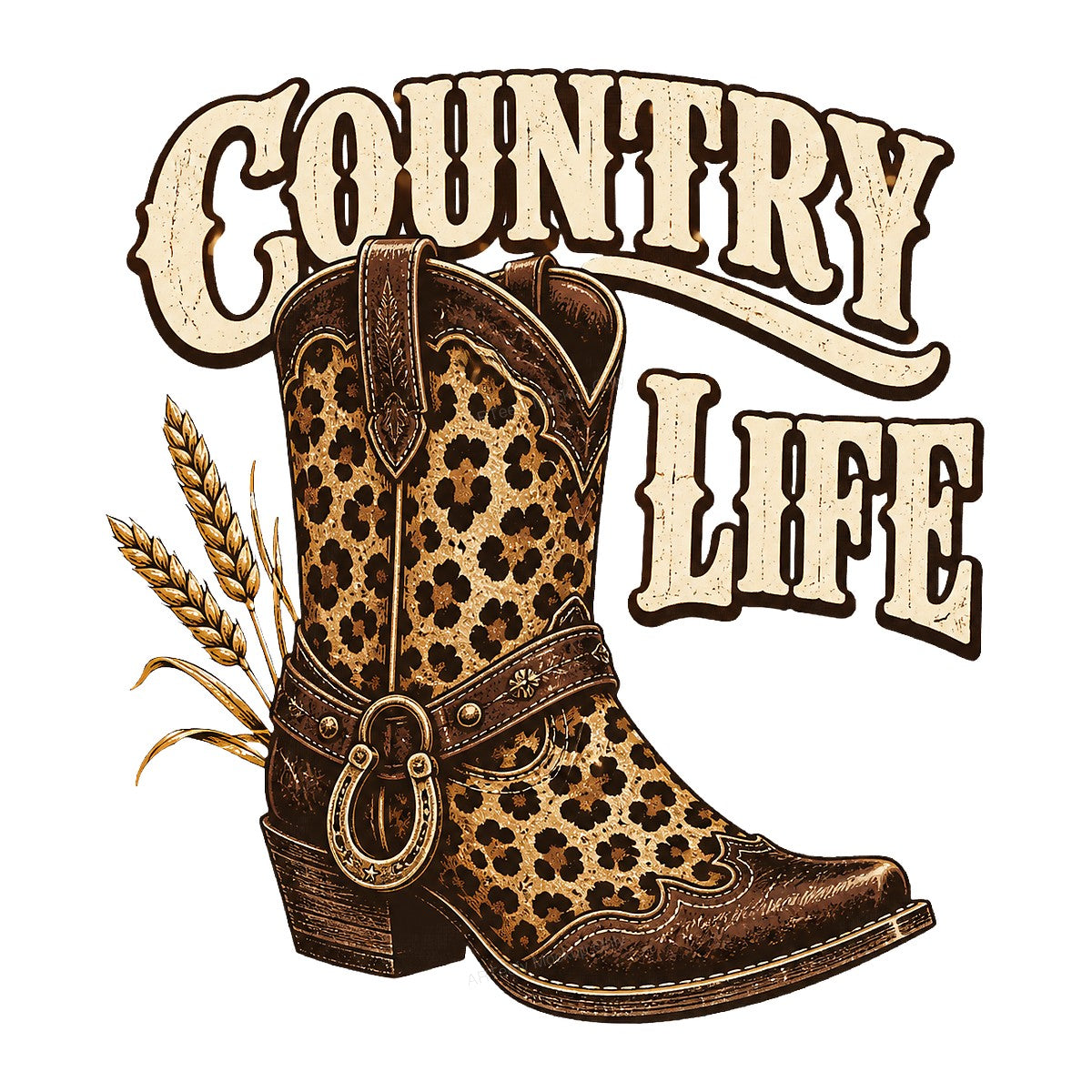 Western Heat Transfer Country Life Leopard Cowgirl Boot Graphic for T Shirts Hoodies and Tote Bags - 1