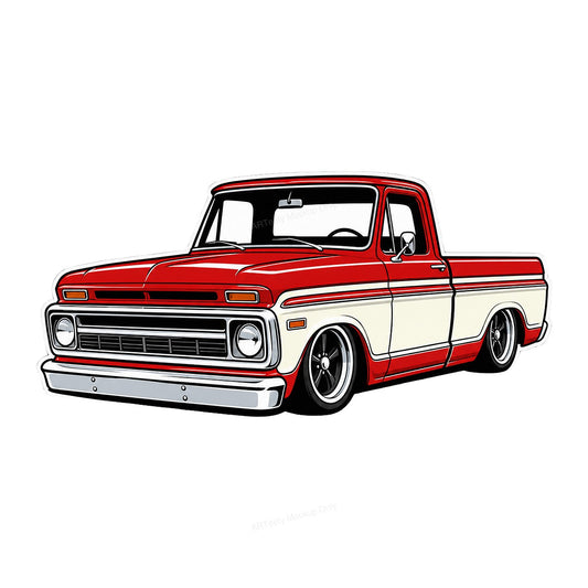 DTF Heat Transfer Classic Red Lowrider Pickup Truck Cartoon Graphic for T Shirts Hoodies and Car Enthusiast Gifts - 1