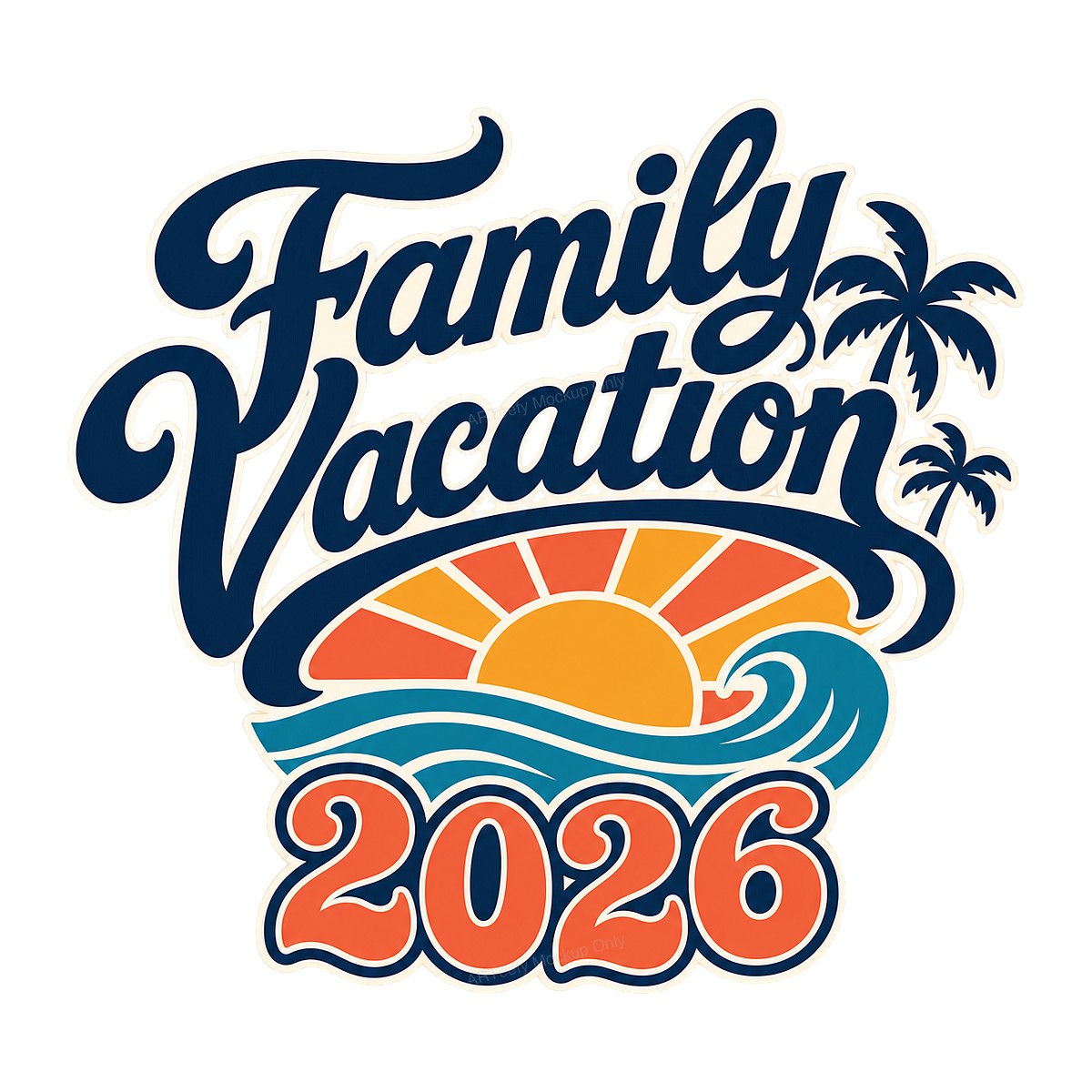 DTF Heat Transfer Family Vacation 2026 Sunset Beach Wave Graphic for T Shirts Hoodies and Tote Bags - 1