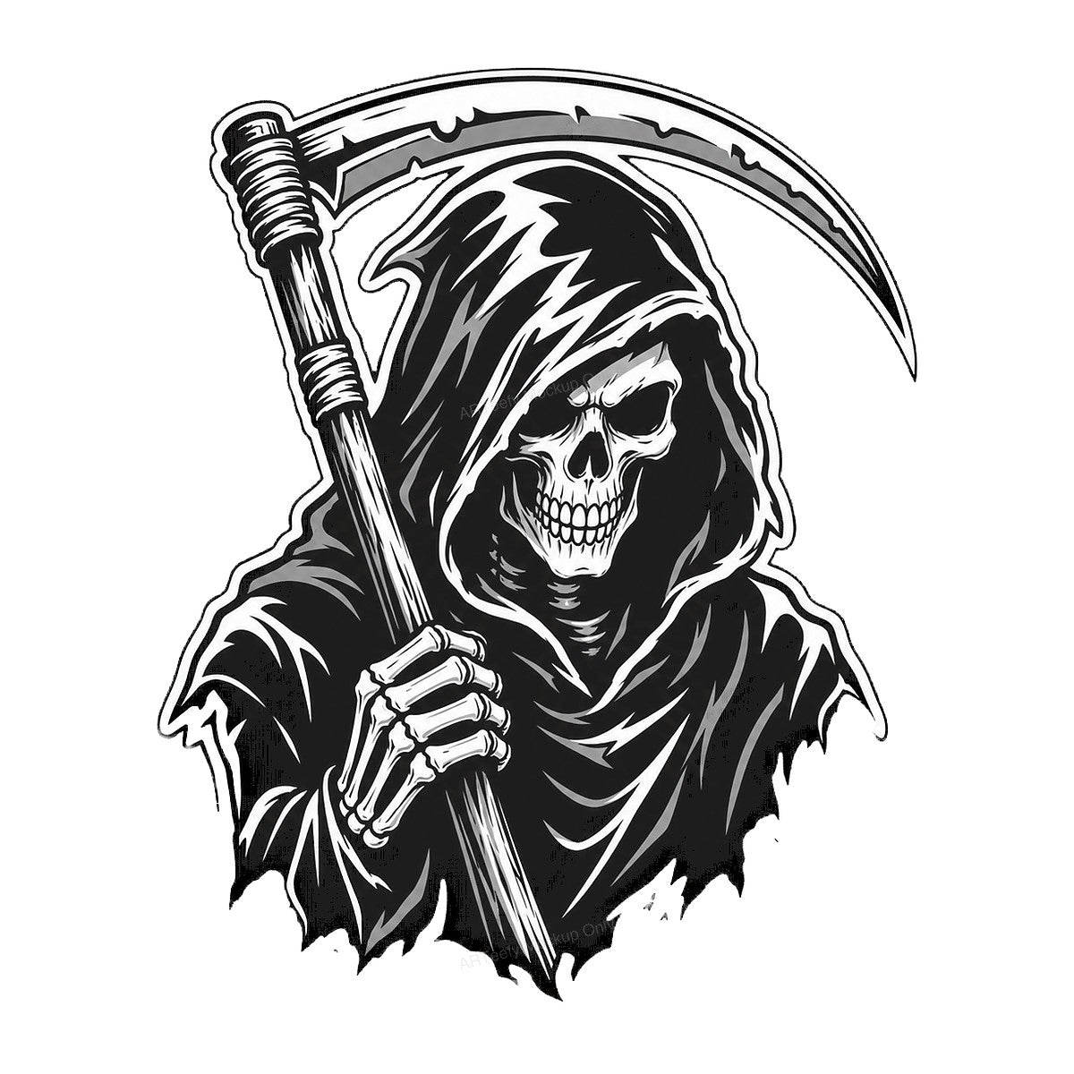 DTF Heat Transfer Grim Reaper with Scythe Dark Hooded Skull Graphic for T Shirts Hoodies and Streetwear Apparel - 1