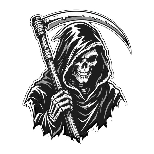 DTF Heat Transfer Grim Reaper with Scythe Dark Hooded Skull Graphic for T Shirts Hoodies and Streetwear Apparel - 1