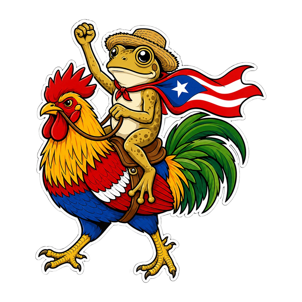DTF Heat Transfer Puerto Rico Flag Coqui Frog Riding Rooster Cartoon Graphic for T Shirts Hoodies and Tote Bags - 1