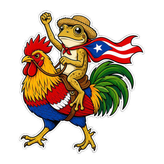 DTF Heat Transfer Puerto Rico Flag Coqui Frog Riding Rooster Cartoon Graphic for T Shirts Hoodies and Tote Bags - 1