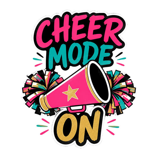 DTF Transfer Cheer Mode On Megaphone and Pom Poms Graphic for T Shirts Hoodies and Game Day Apparel - 1