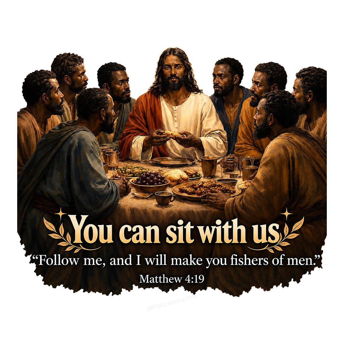 Christian Heat Transfer “You Can Sit With Us” Last Supper Scripture Graphic for T Shirts Hoodies and Christian Apparel - 1