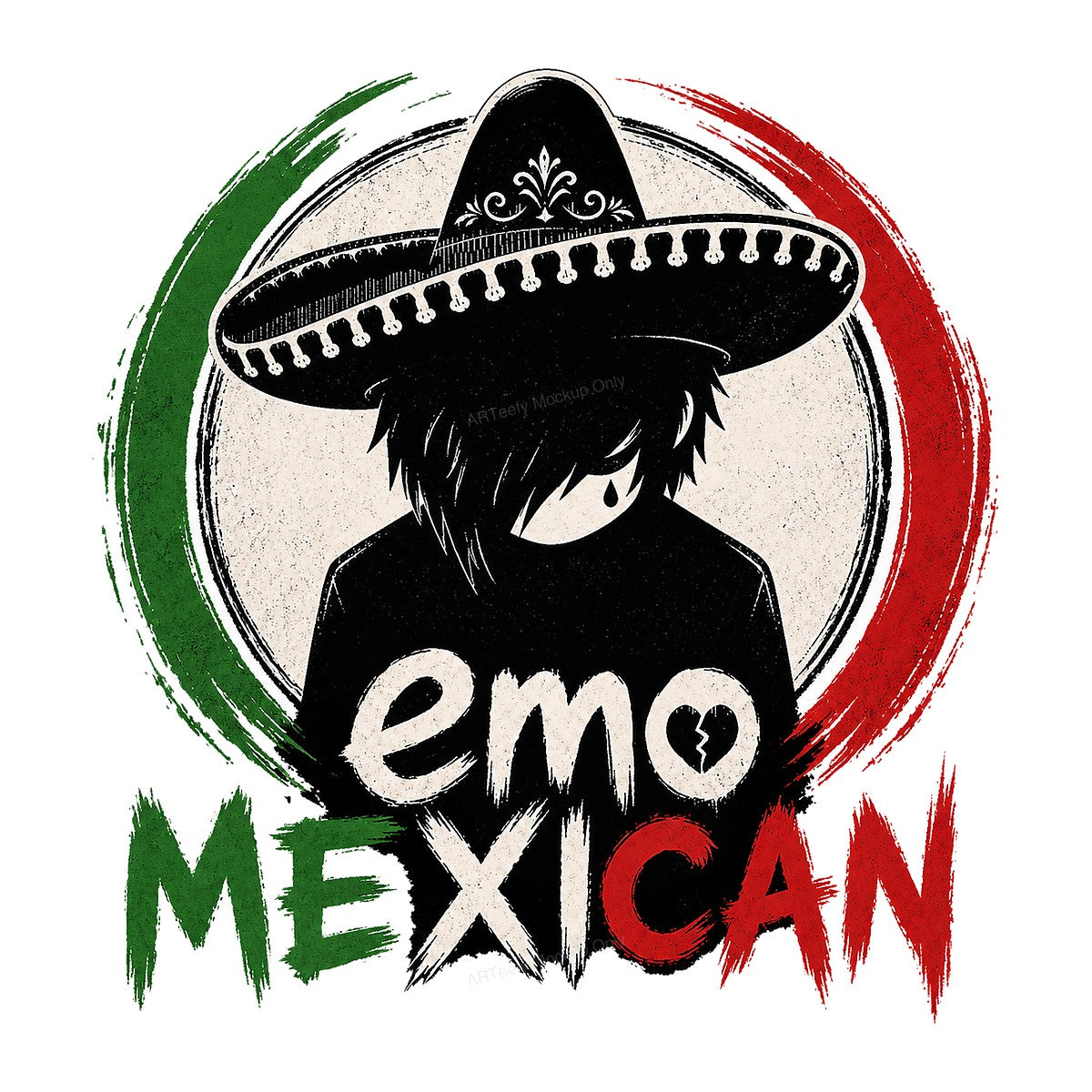 DTF Heat Transfer Emo Mexican Sombrero Character with Grunge Flag Circle for T Shirts Hoodies and Gifts - 1