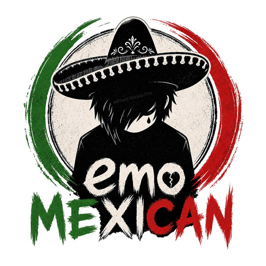 DTF Heat Transfer Emo Mexican Sombrero Character with Grunge Flag Circle for T Shirts Hoodies and Gifts - 1