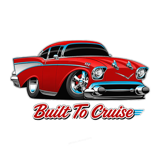 DTF Transfer Built To Cruise Red Classic Car Cartoon Graphic for T Shirts Hoodies and Tote Bags - 1