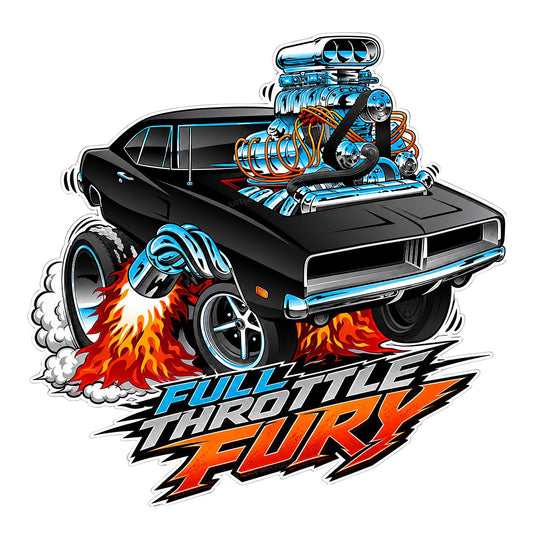 DTF Heat Transfer Full Throttle Fury Muscle Car Flame Graphic for T Shirts Hoodies and Racing Apparel - 1