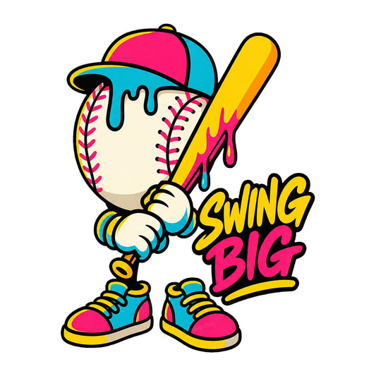 DTF Heat Transfer Swing Big Baseball Character Neon Cartoon Graphic for T Shirts Hoodies and Baseball Apparel - 1
