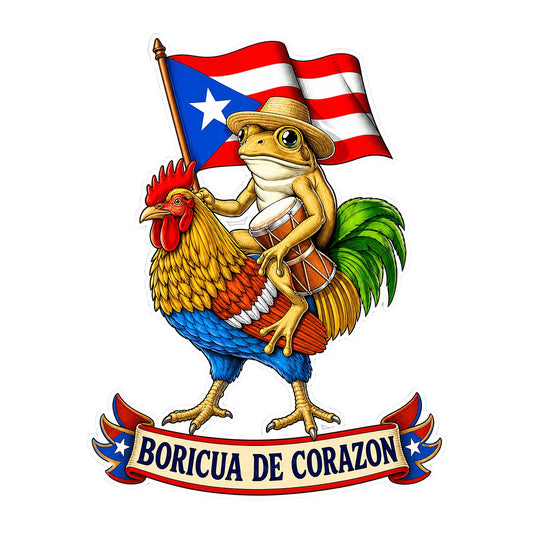 DTF Heat Transfer Boricua De Corazon Coqui Frog on Rooster Puerto Rican Flag Graphic for T Shirts Hoodies and Tote Bags - 1